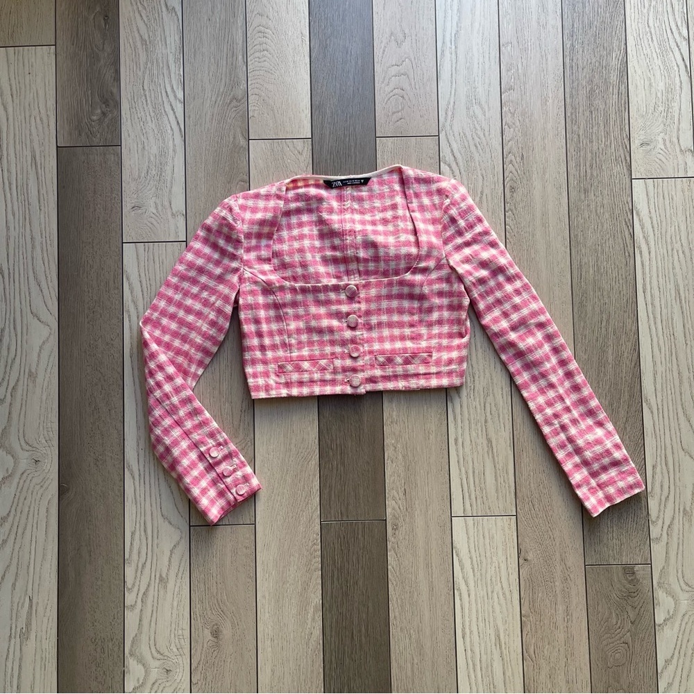 Zara Pink and White Checkered Crop Top